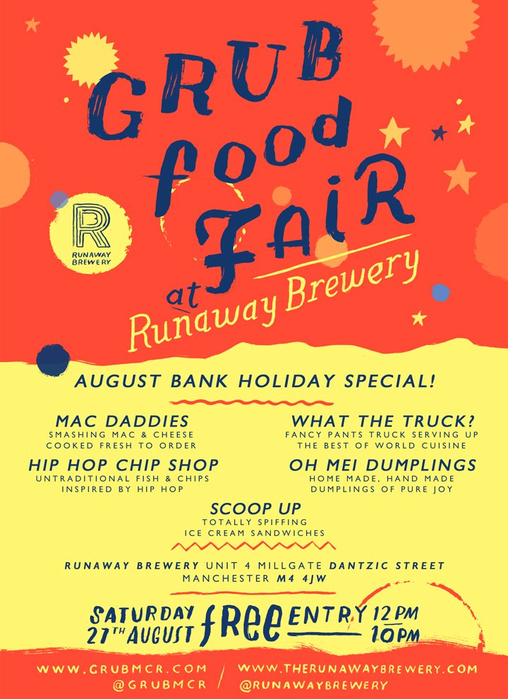 RunawayBrewery's tweet image. What are up to next weekend? We're doing this again with @GrubMcr and friends! Free Entry. Tasty food. Fresh beer.