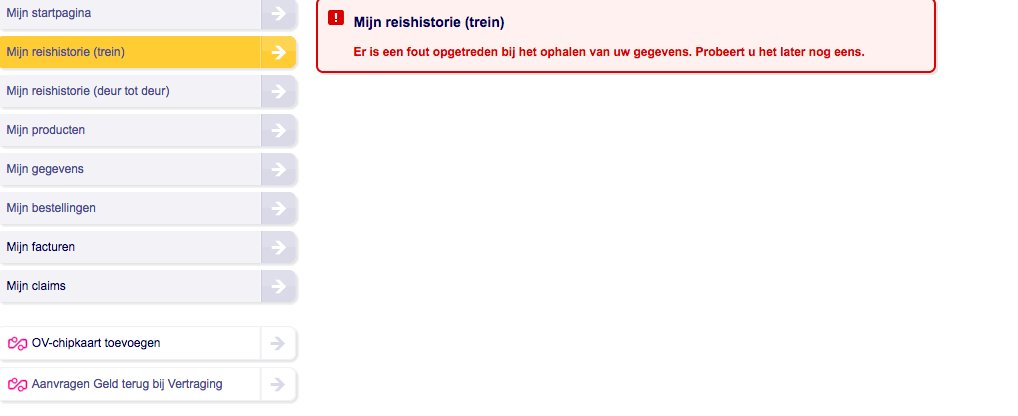 CindyvdHooff's tweet photo. @NS_online Al bijna een week staat er bij mijn reishistorie 'Probeer het later nog eens'. Hoelang is 'later'? https://t.co/rJudH14LrT