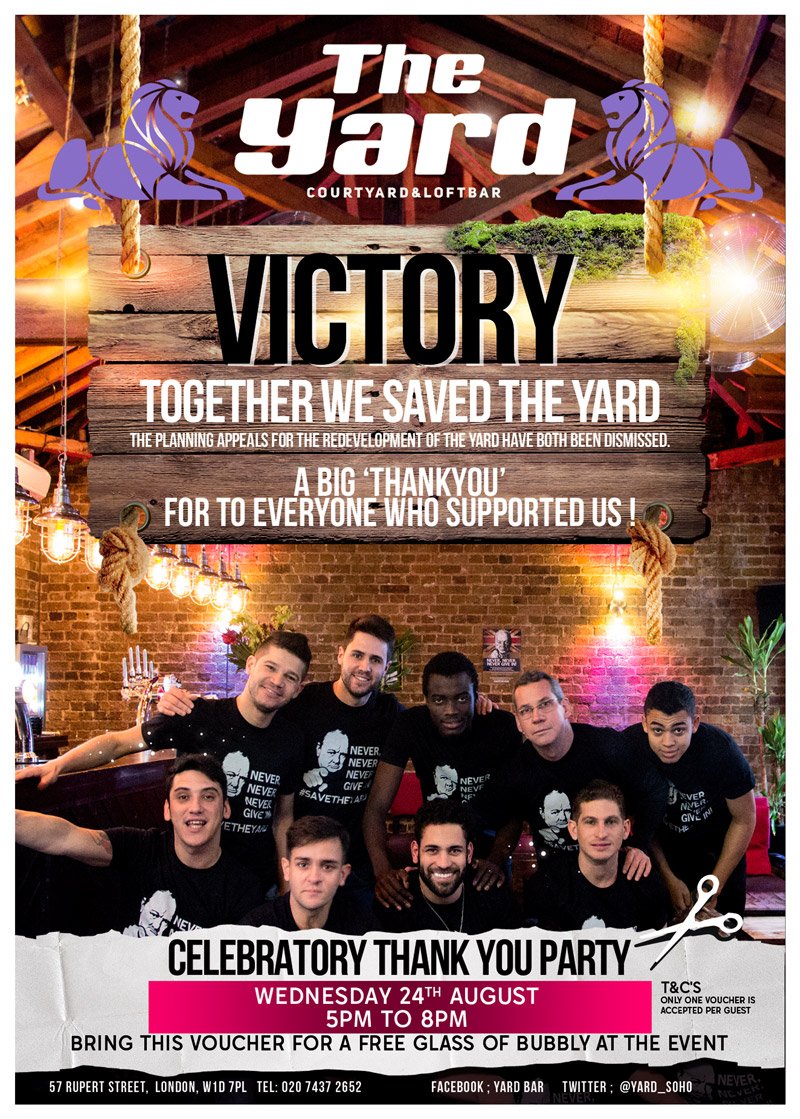 Together we saved The Yard! Join us Wednesday 24 August to celebrate!