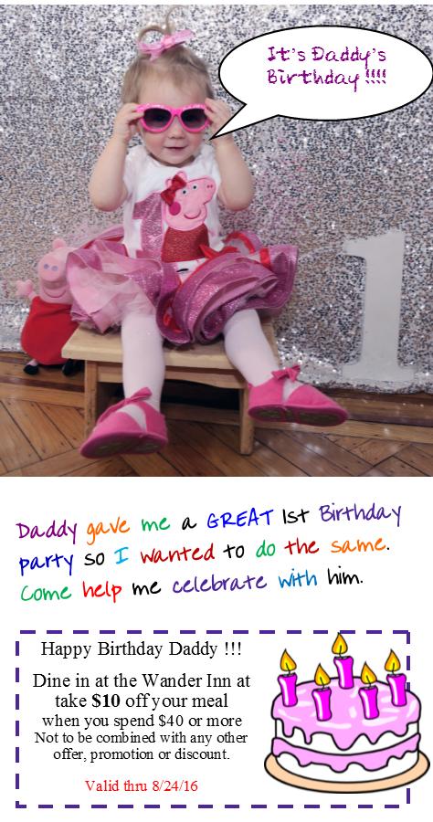 TheWanderInn's tweet photo. It's Daddy's Birthday!  Come celebrate and save $10 at The Wander Inn https://t.co/92BOJ0ovTN