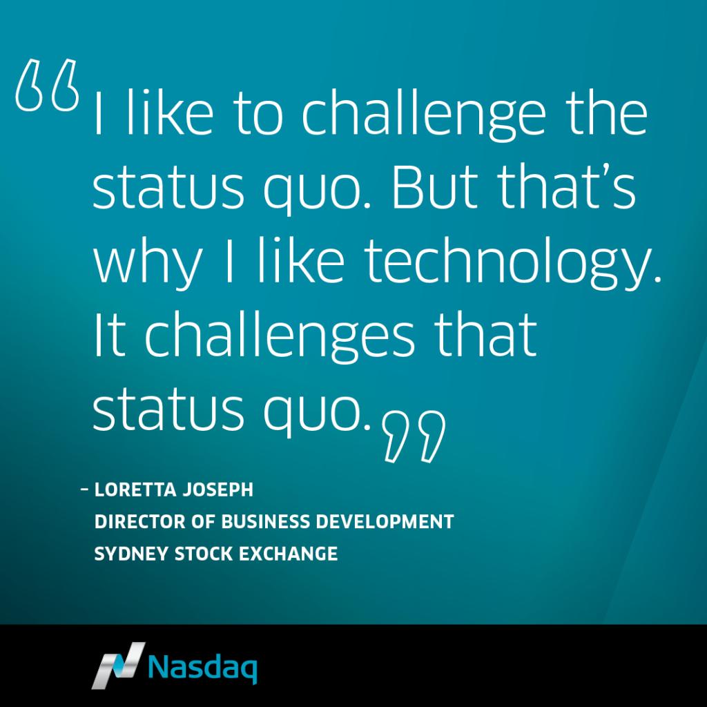 NasdaqExchange's tweet photo. #WordsofWisdom from our currently featured #WomaninTech #FinTechFirst @SSXmarket: https://t.co/rcBmKyuRi6 https://t.co/PvtnsVRKV9