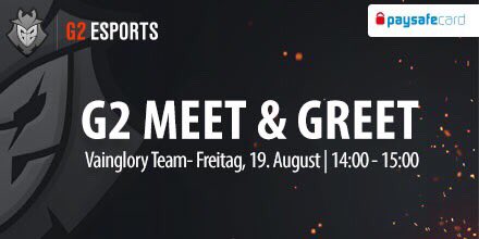 G2esports's tweet photo. Don't forget to come by @paysafecard's booth at #gamescom2016 in 30 minutes! We have a team meet and greet #G2PSC https://t.co/8X254ZI0jq