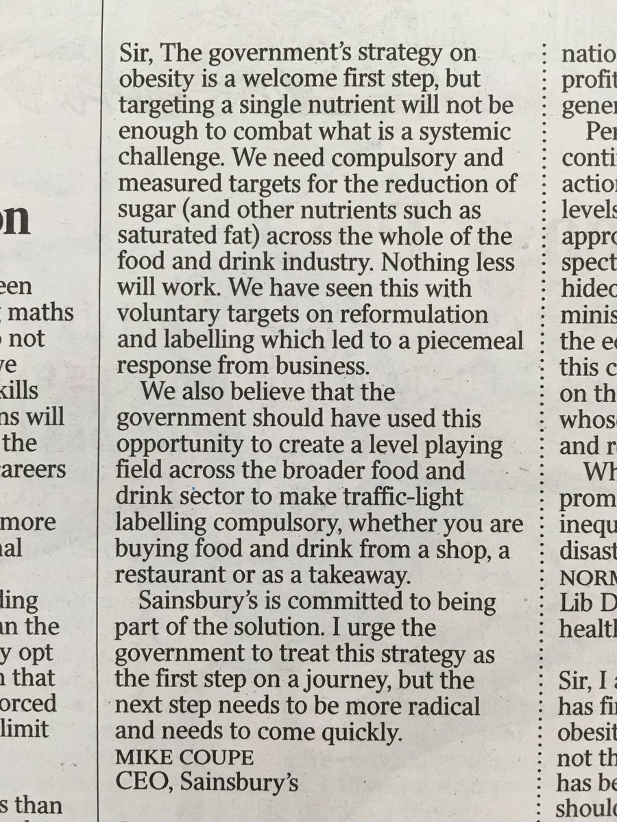 SainsburysNews's tweet photo. Letter from Mike Coupe, CEO, in @thetimes today on the #ObesityStrategy https://t.co/6YF0rYRQOl