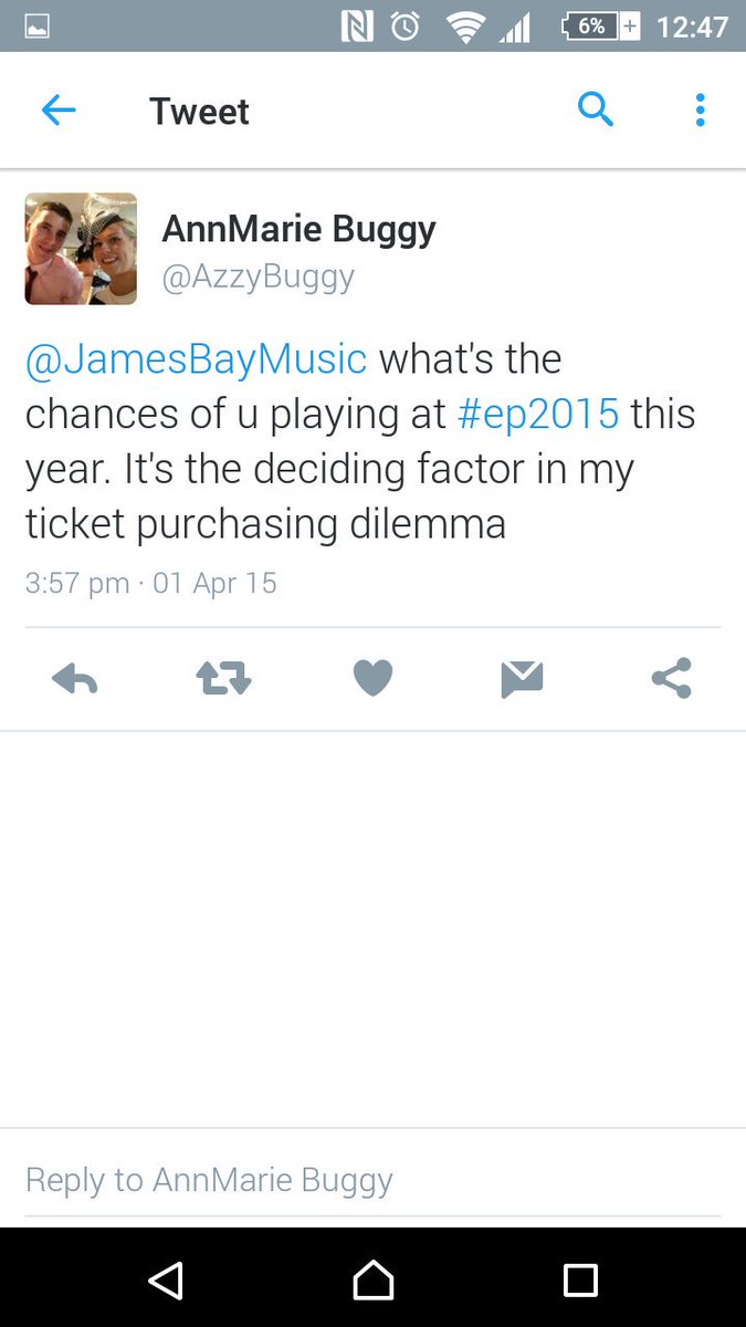 AzzyBuggy's tweet photo. Thank God I got my ticket this year.. #electricpicnic #jamesbay @JamesBayMusic https://t.co/YxEXyafwwt