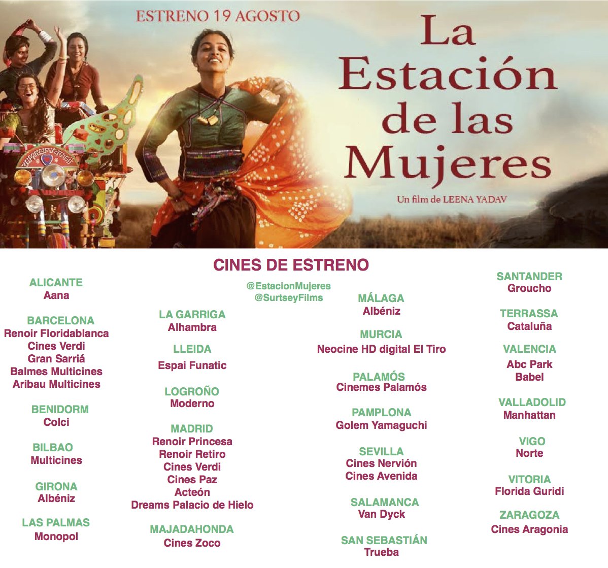 SurtseyFilms's tweet photo. Aquí tenéis el listado de cines dónde podéis ver LA ESTACION DE LAS MUJERES #EstacionMujeres https://t.co/9qk9SVjoWC