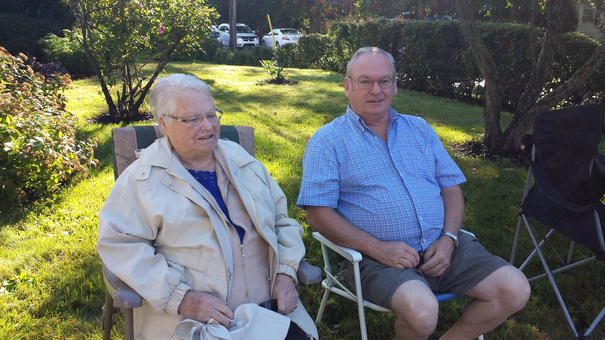 Waiting for the parade set to start in one hour...Orville and Laura Curtis from Milton are ready to go! #pei
