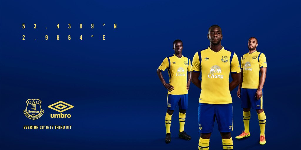 umbro's tweet photo. EFC: the new @Everton 2016/17 3rd kit will be debuted tomorrow - and is on sale Tue 23.08.16 #EFCThirdKit https://t.co/ECOMU7gR0i