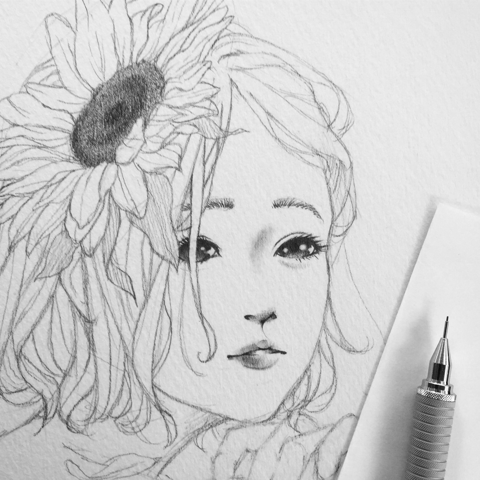 クロセシンゴ 向日葵途中 絵 イラスト 白黒 鉛筆 花 向日葵 髪 制作中 Illustration Art Artwork Drawing Pencil Flower Sunflower Hair T Co 4yeyfxfdmv Twitter