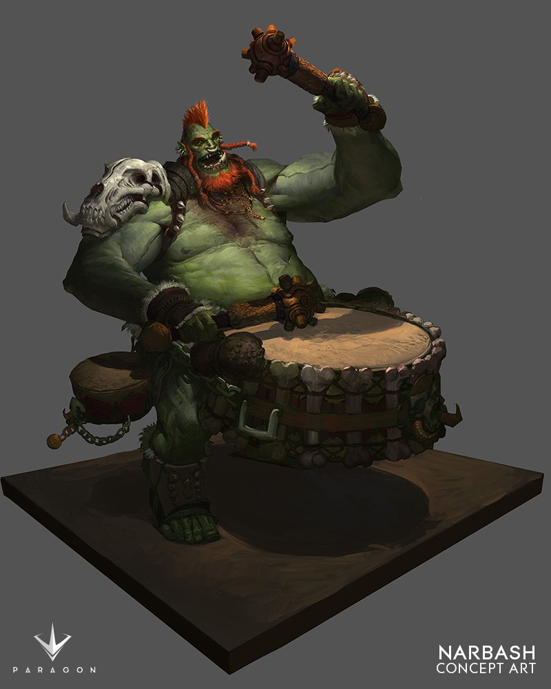 Paragon's tweet photo. Narbash once turned a battle into a dance battle through drumming. Play Narbash on Tuesday, August 23. #conceptart https://t.co/d8TkJn4Juu