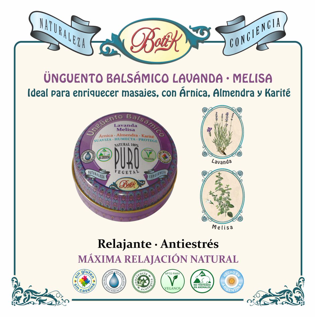 ¡Llevalo siempre con vos!
Ungüento Balsámico de Lavanda y Melisa.
Relajante y antiestrés.#MAXIMARELAJACIONNATURAL