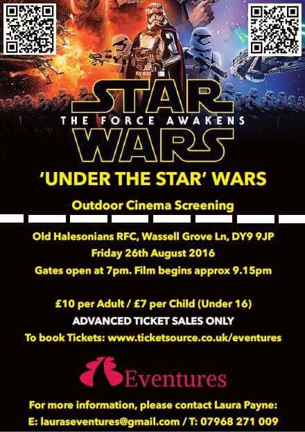 ukeventures's tweet image. One more week to go. Tickets now available on the gate! #StarWars #cinema @oldhalesrfc @SalvageCinemaUK