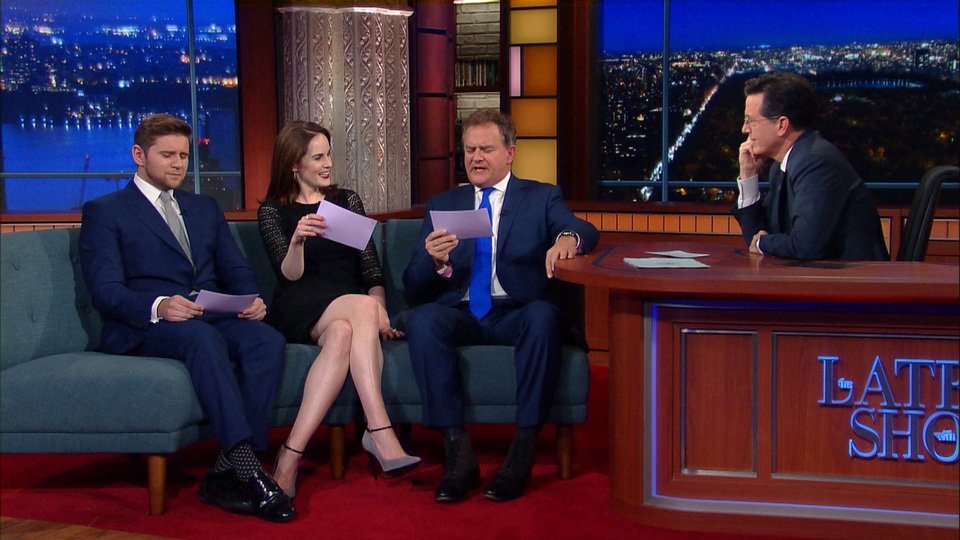 colbertlateshow's tweet photo. ICYMI: "Downton Abbey" with American accents is totally bizarre. #ColbertVacation WATCH: https://t.co/NtWFpjyD6R https://t.co/AR3AhiAAIK