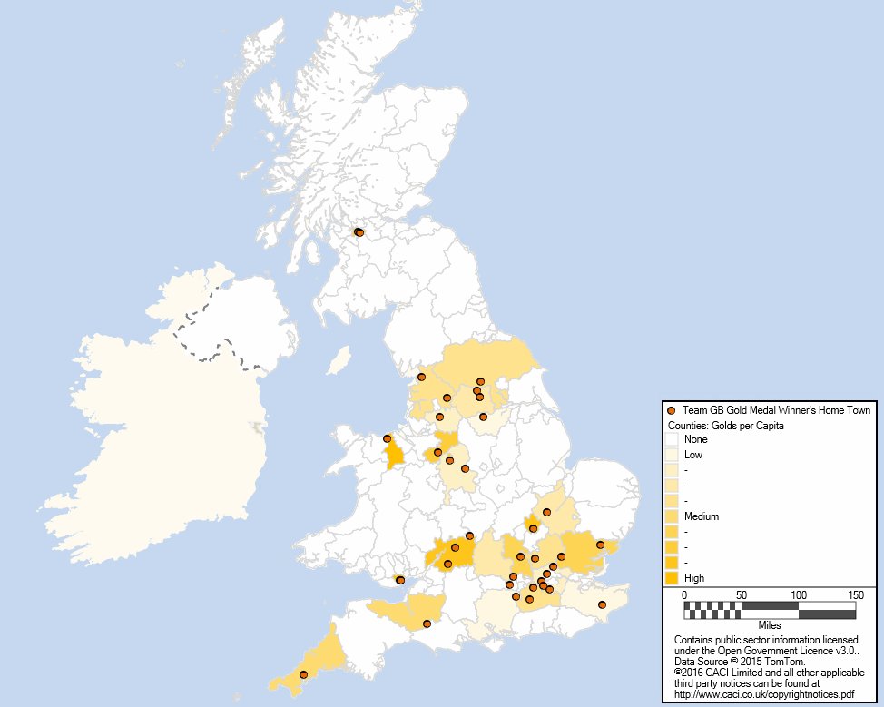 CACI_LocStrat's tweet image. #TeamGB have 22 Golds this #Olympics. #StatDrop see where the athletes were born and which Counties perform best!