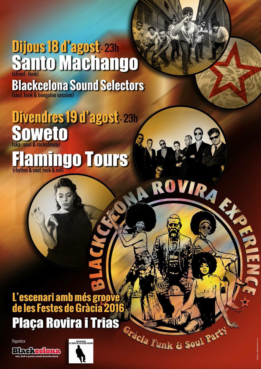 Avui concert de luxe el que apadrina <a href="/Blackcelona/">Blackcelona</a> a la Plaça Rovira a les #FMGracia amb <a href="/soweto60/">soweto60</a> i Flamingo Tours 😎