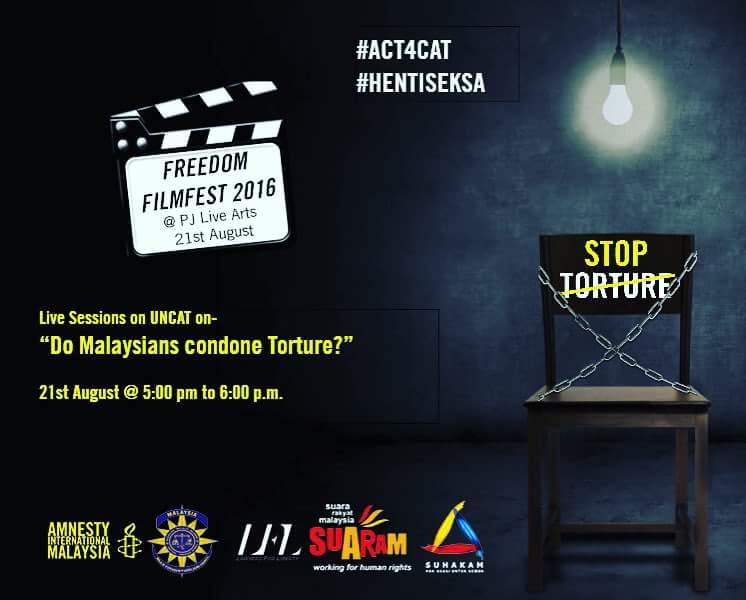 hrc_bar's tweet photo. "Do Malaysians condone Torture?" Join the discussion this Sunday, 5pm-6pm at PJ Live Arts, Jaya One. See you there! https://t.co/K1R406F3vc