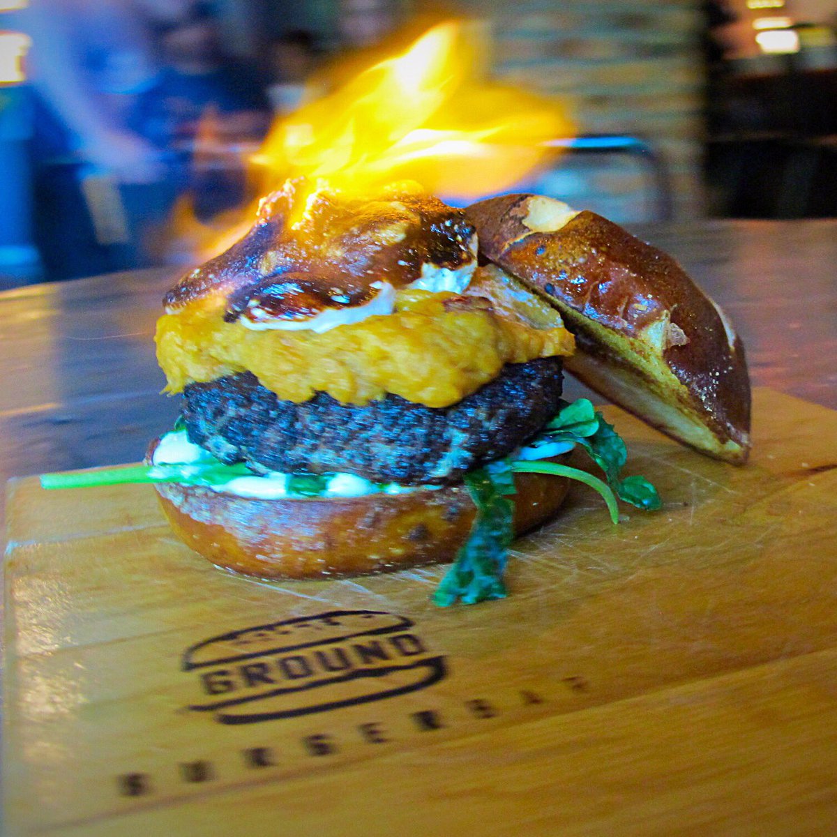 groundburgerbar's tweet photo. Cocoa &amp; Coffee rubbed lamb, kale, cranberry walnut sweet potato mash, toasted marshmallows and truffle aioli https://t.co/Xd7l15VOCS