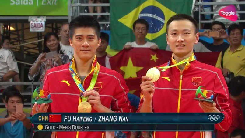 #Gold #badminton #Rio2016 
Men's Doubles
Fu Haifeng/Zhang Nan #CHN 
The sweetest smile for both players..