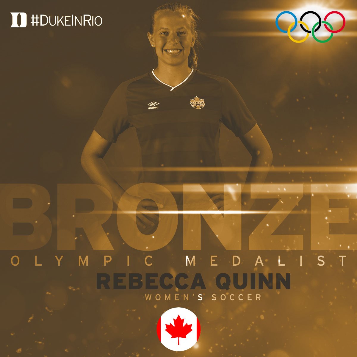 DukeWSOC's tweet photo. Huge congrats #Duke senior @TheQuinny5, @CanadaSoccerEN winning bronze medal with 2-1 win vs #Brazil! #DukeInRio 🇨🇦 https://t.co/IcQwWIMXKV