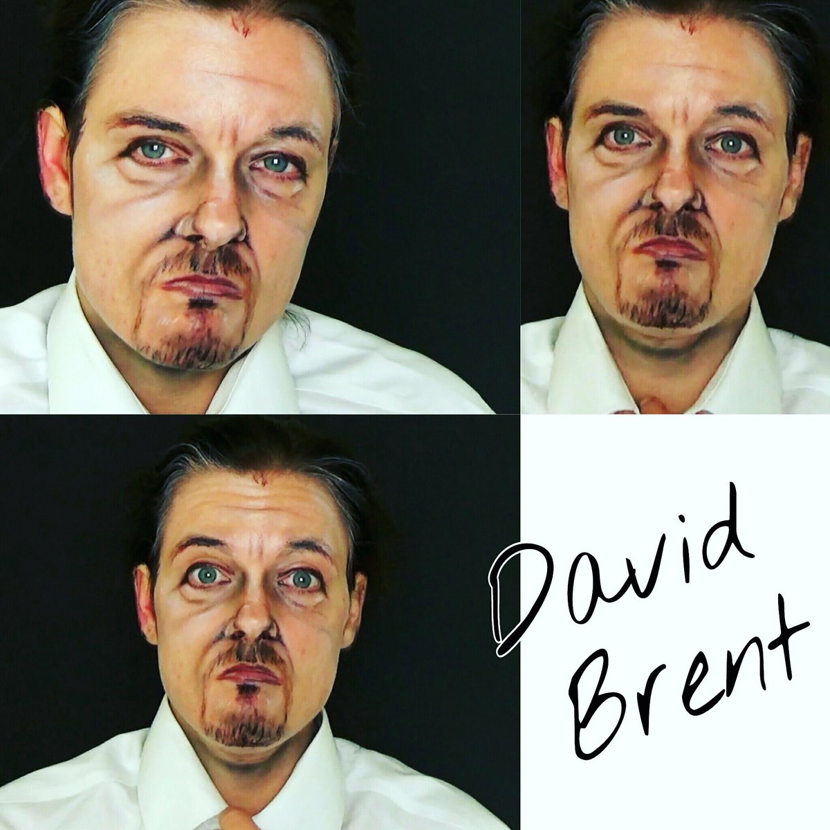 FossaBeauty's tweet photo. Seeing @rickygervais #LifeOnTheRoad so a #flashbackfriday to just the other day with my #davidbrent #makeup attempt! https://t.co/yq65mG3mlC