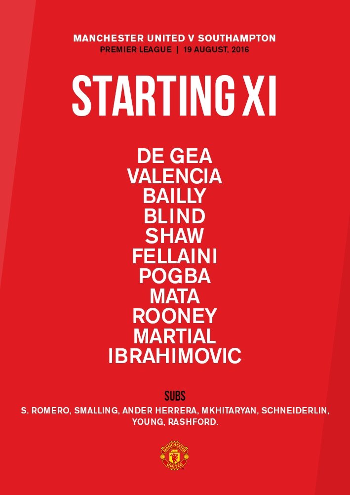 indo_manutd's tweet photo. In case you all missed the starting line up #MUFC #MUFCvSaintsFC https://t.co/W2TyAfVQbT