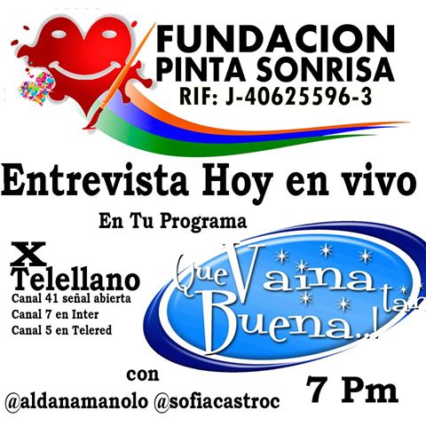 EliaquinMarin's tweet photo. Hoy 7PM entrevista A @funPintaSonrisa En QUE VAINA TAN BUENA con @aldanamanolo @sofiacastroc por #TELELLANO https://t.co/AB17TOy3o5