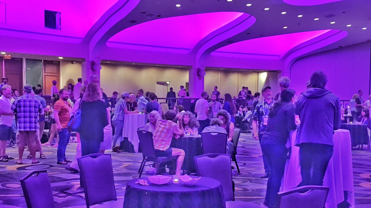 WildlifeBioGal's tweet photo. The purple glow means #BirdJam has officially kicked off. Join us in Int'l Ballrooom for a fun evening. #NAOC2016 https://t.co/ssEfGP5Uq2