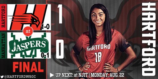 HartfordHawks's tweet photo. FINAL: Lozada's goal (28') leads @hartfordwsoc to victory as Hawks score 1-0 road win at Manhattan #AEWSOC https://t.co/ine1BDEu7E