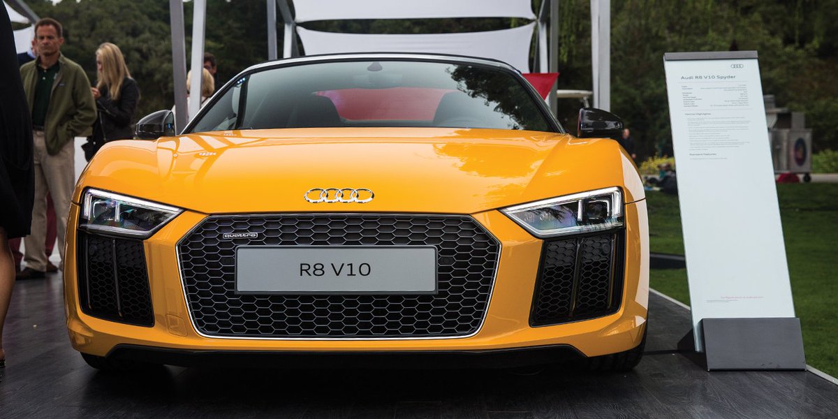Audi's tweet image. 26 cylinders take the stage at Monterey #CarWeek.
