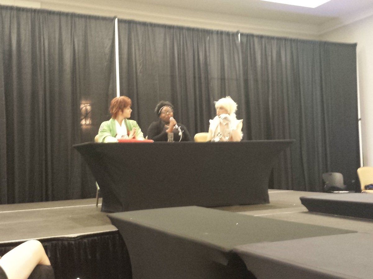 QueerConOttawa's tweet photo. It's @MissMessyMia, @SaffronStJames, and @NiqCosplay on stage at #QueerCon for the Cosplay Queeries panel! https://t.co/PYU9sqDAno