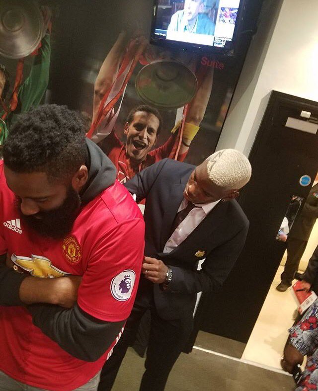 utdreport's tweet photo. Photos: Basketball star James Harden with Paul Pogba after #mufcvssfc [ig jharden13] https://t.co/P6PYyqBBK6