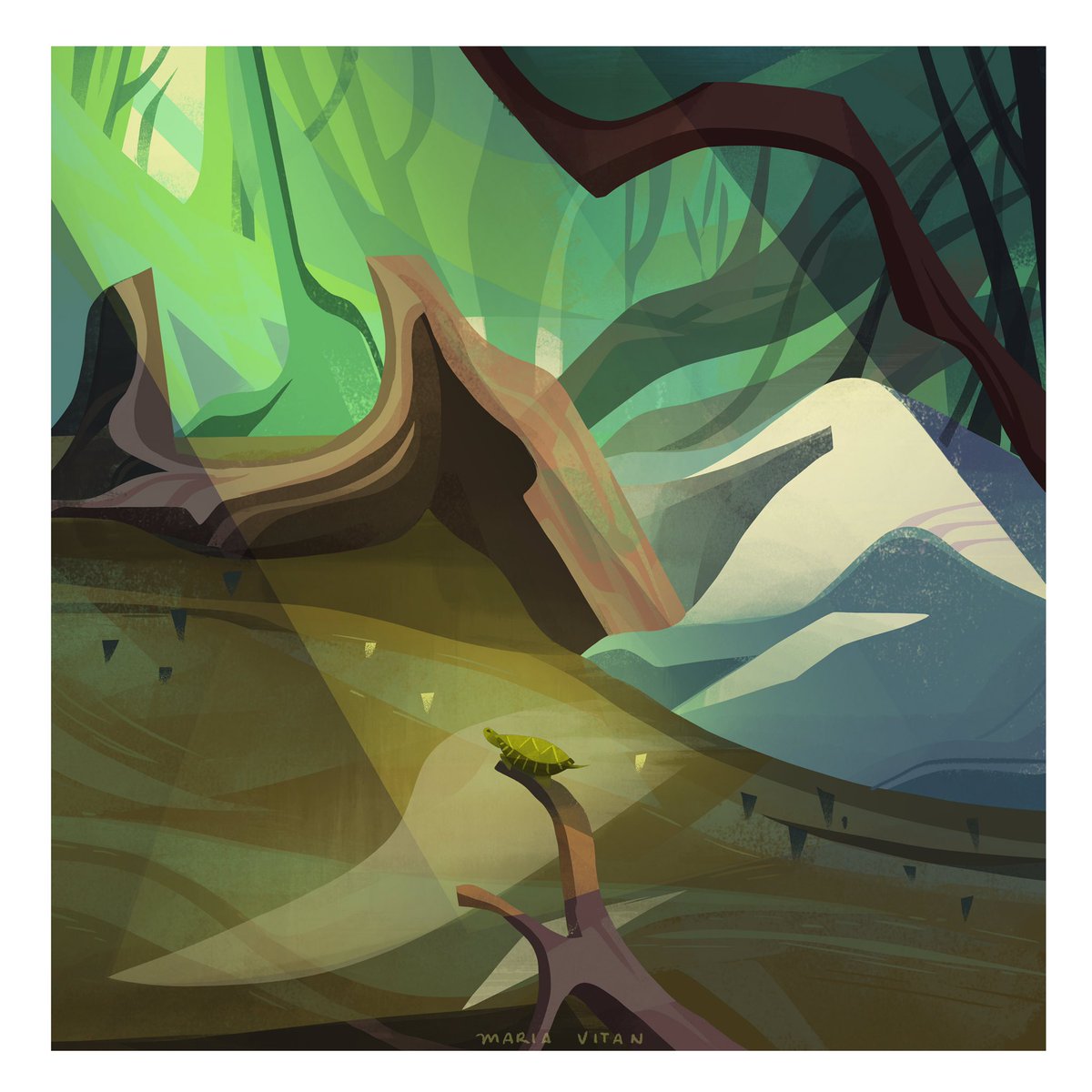 Turtle swamp in the Honey Island swamp of Louisiana. #digitalpainting #illustration #turtle #swamp