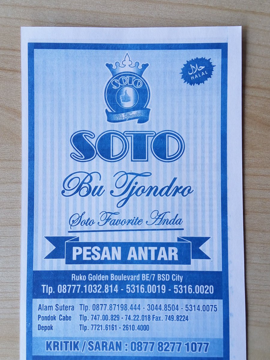 bintaroinfo21's tweet photo. Soto Bu Tjondro pesan antar 08777 1038814 53160019 https://t.co/gz3k88ef7k