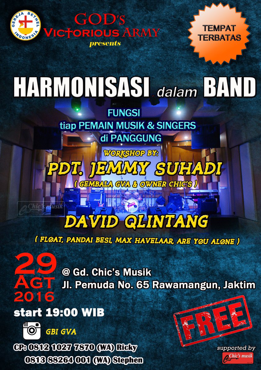 Bgmn sih punya worship team yg kompak &amp; tau fungsinya masing2? FREE workshop by GBI GVA di <a href="/chicsmusik/">Chic's Musik</a> 29 Agt 2016