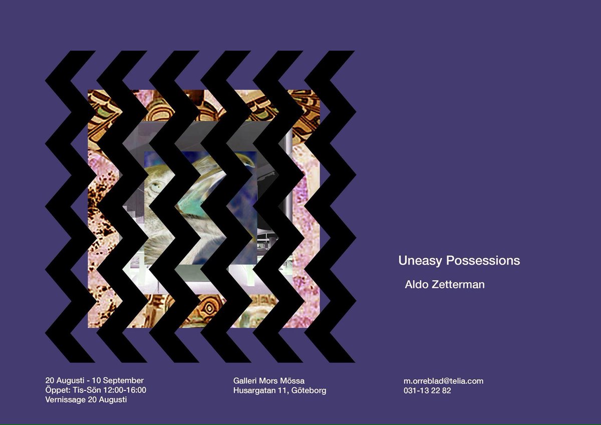MorsMossa's tweet photo. VÄLKOMNA !  ALDO ZETTERMAN "uneasy possessions" vernissage idag 12-18 #vernissage #gbgftw #gbgkonst #konst #haga https://t.co/zMmQnxN2BE