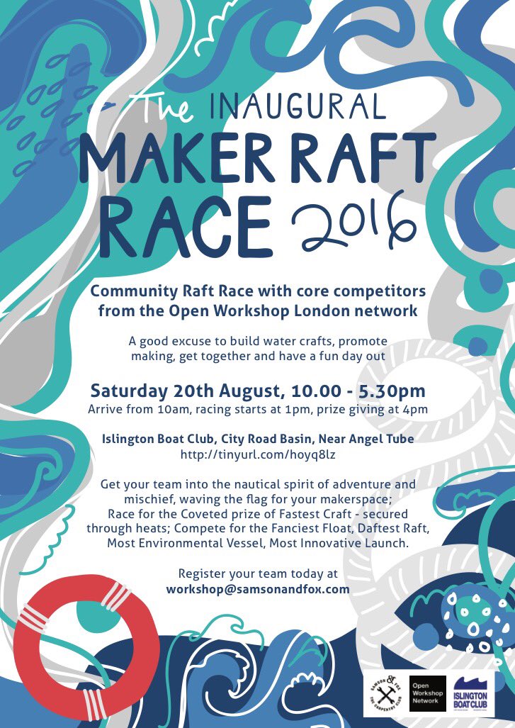 Inaugural Maker Raft Race w/ <a href="/makerversity/">Makerversity</a> <a href="/BlackhorseWS/">BLACKHORSE WORKSHOP CIC</a> <a href="/machinesroom/">Machines Room</a> <a href="/of_Making/">Institute of Making</a> <a href="/carpentryclub/">Carpentry Club</a>! Come cheer us on!