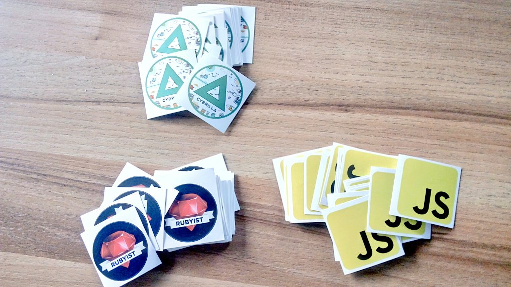 tejasbubane's tweet image. And the stickers arrived just in time to @bangaloreruby meetup. Come grab em! @Cybrilla #stickerlove #programmerswag