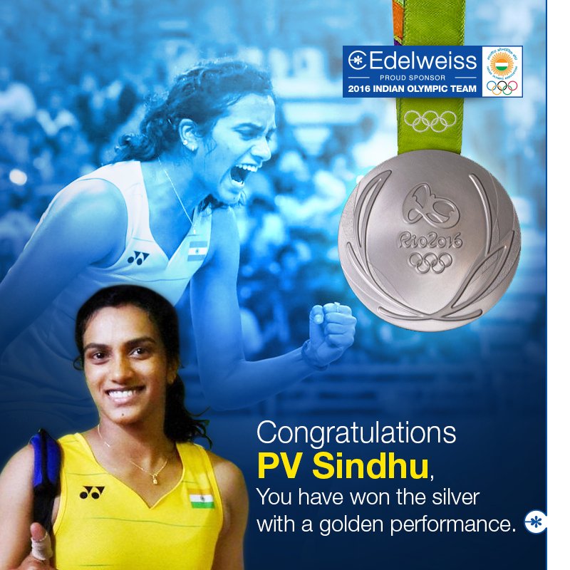 WealthPack's tweet photo. PV Sindhu, your performance was a thrilling experience. Congratulations on winning the silver for India. https://t.co/AC4IllXsQ6