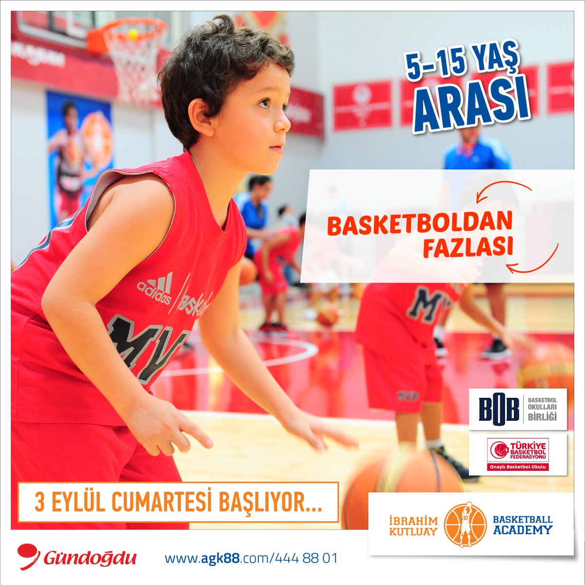 İbrahim Kutluay Basketball Academy 3 Eylül Cumartesi Günü başlıyor! 5-15 yaş arası tüm çocuklar için.