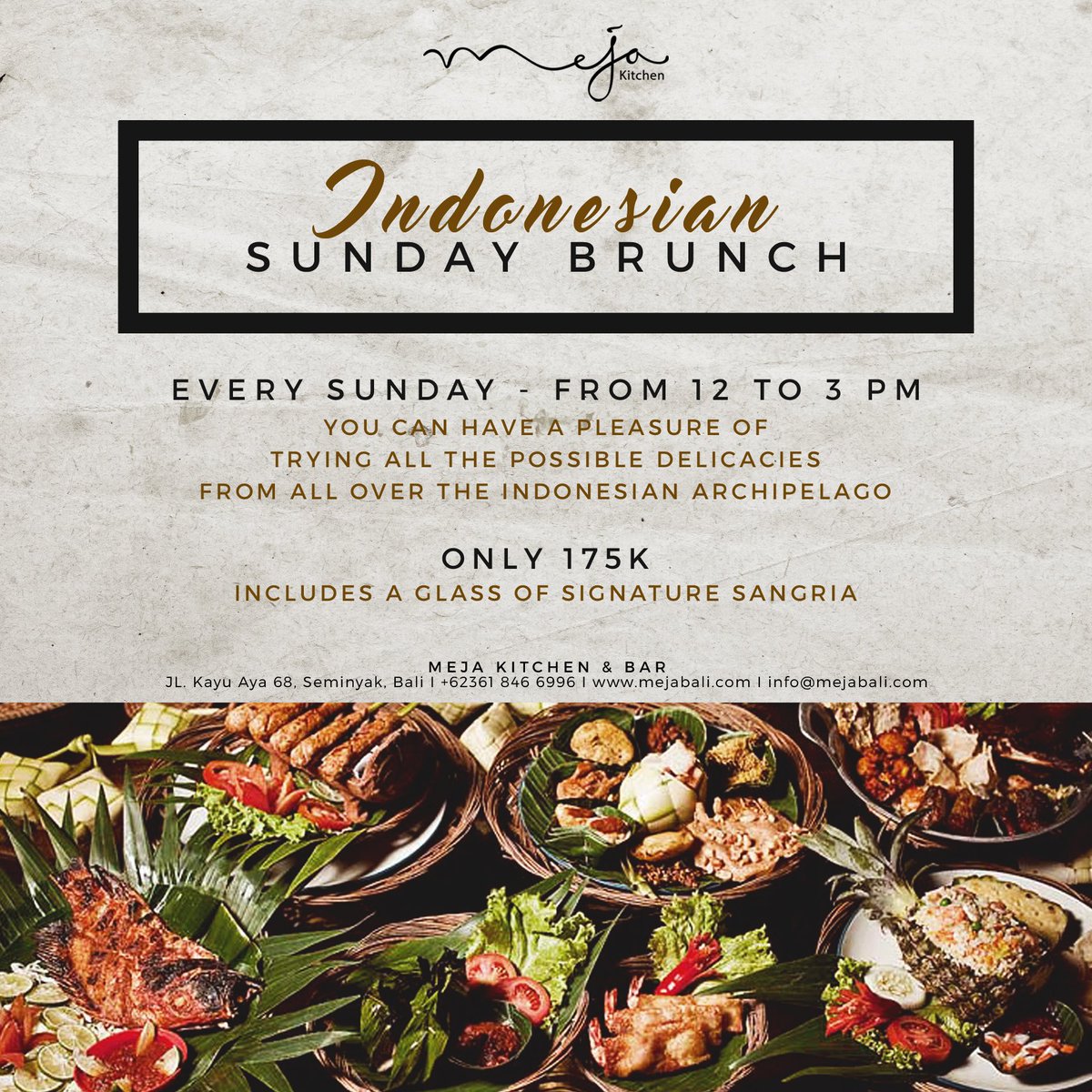Join us every Sunday 12 - 3pm
#mejakitchen #brunch #SundayBrunch #indonesianbrunch #indonesianbuffet #balikuliner