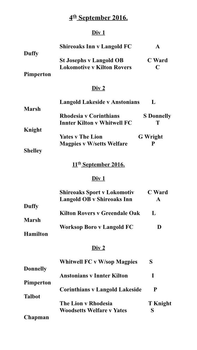 Worksopsuleague's tweet photo. Sunday Leagues back ⚽️🏆🏆    Here's Septembers Fixtures https://t.co/acFE0UuAon
