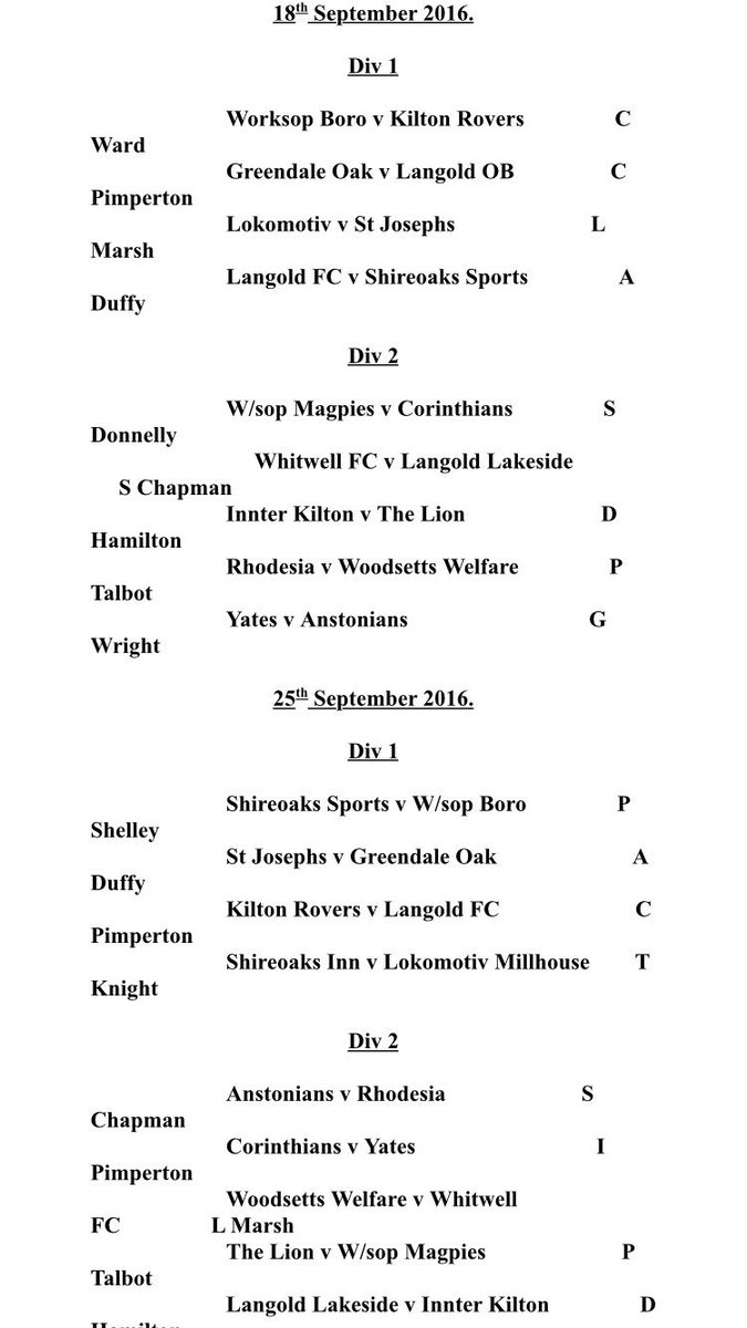 Worksopsuleague's tweet photo. Sunday Leagues back ⚽️🏆🏆    Here's Septembers Fixtures https://t.co/acFE0UuAon