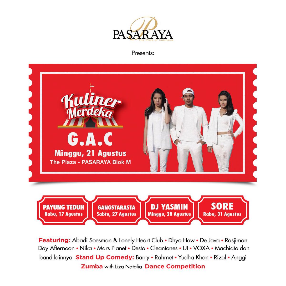 pasaraya_id's tweet photo. Nikmati merdunya @GAC_music di #KulinerMerdeka Pasaraya, besok tanggal 21 Agustus jam 20.45! #GAC #IndonesiaPunya https://t.co/ComhnPRVJf
