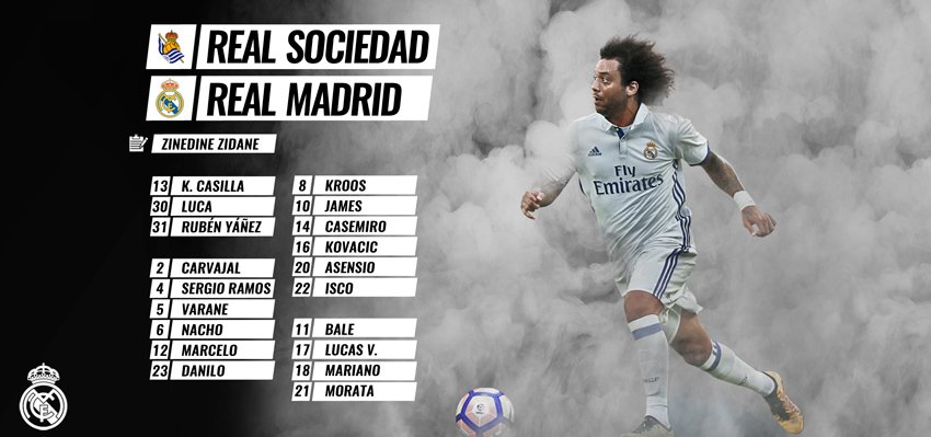 realmadrid's tweet photo. 📝⚽️

Estos son los 19 convocados para el partido contra la @RealSociedad 

#RMLiga #HalaMadrid https://t.co/vc4WtylDvg