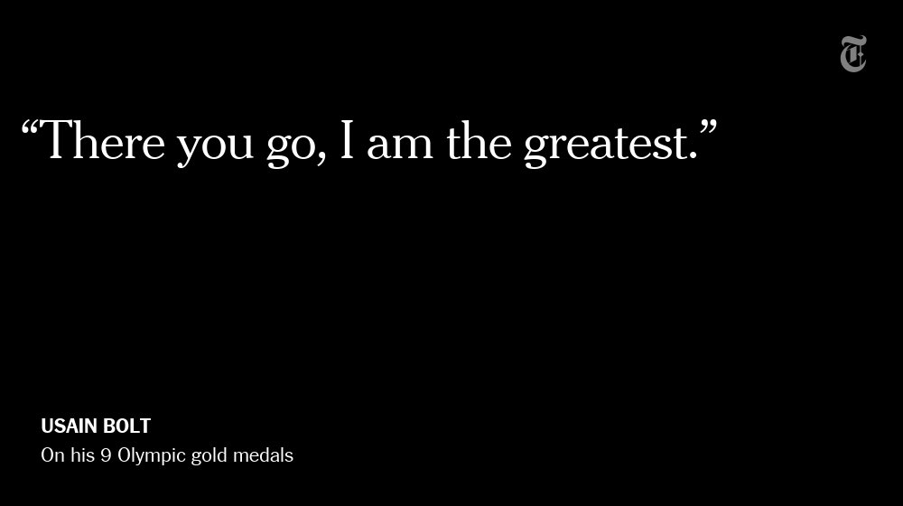 nytimes's tweet photo. Usain Bolt made it a triple-triple, leading Jamaica to victory in the 4x100 meter relay https://t.co/5wQHFZZ1t1 https://t.co/2laEGiT1xq