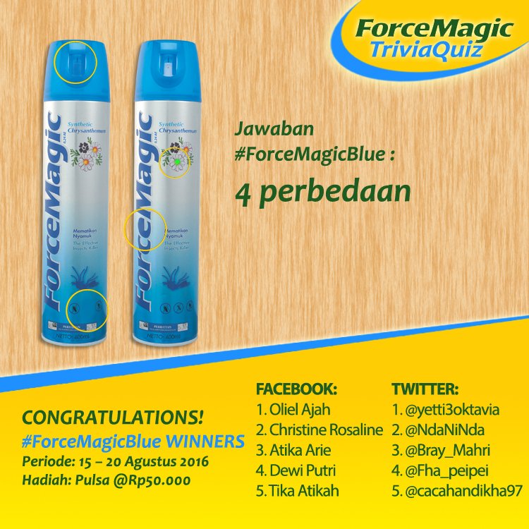 ForceMagicID's tweet photo. Selamat kepada para pemenang kuis #ForceMagicBlue ! Silahkan kirimkan data diri lengkap kamu lewat DM ya. https://t.co/ioYzxQCLQt
