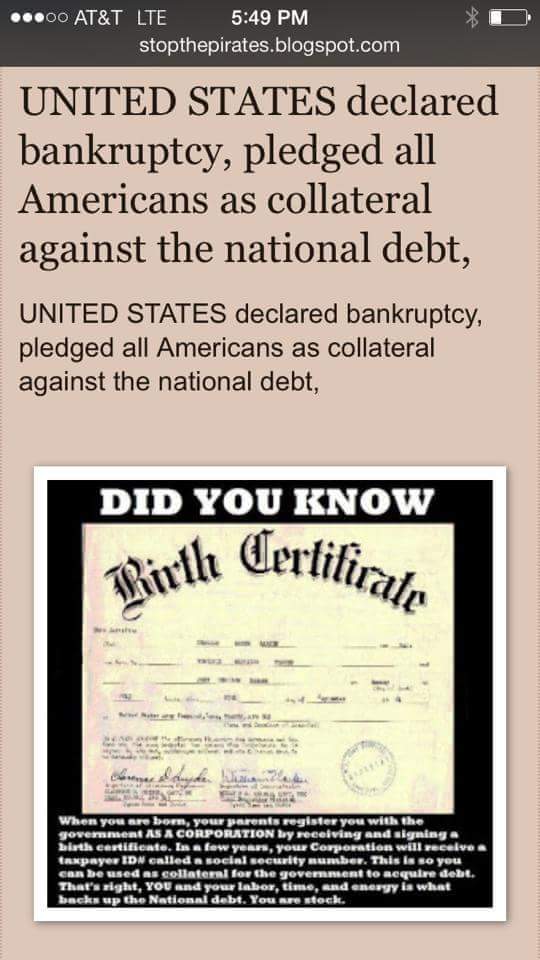 TruthSeeker2115's tweet photo. I hate these hashtags #AmITellingTheTruth more distraction! Truth is birth certificates are #Stocks you're the joke! https://t.co/Etgo1Za1dG