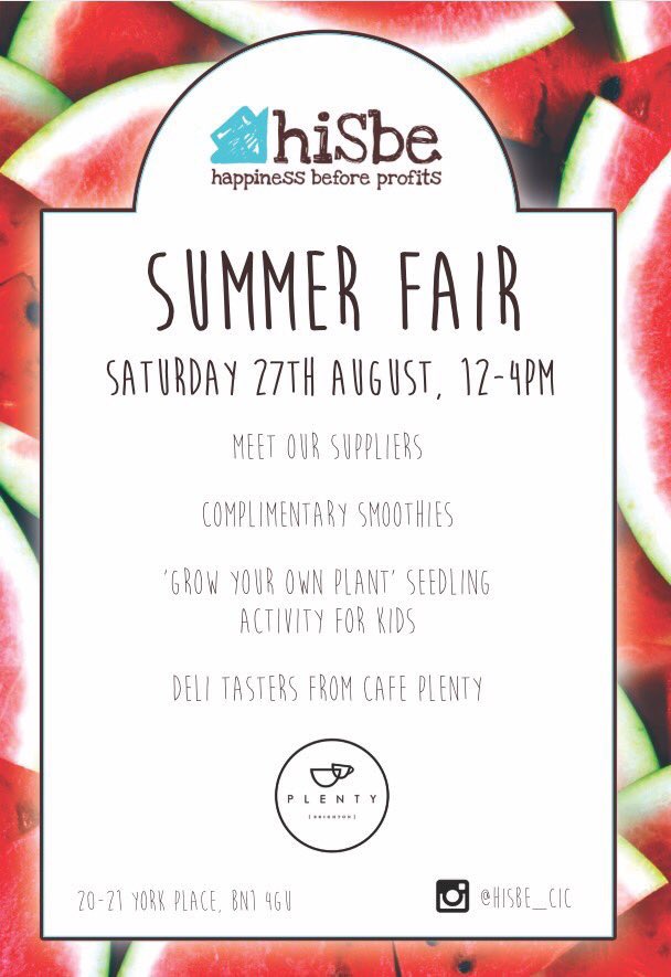HISBE_Food's tweet photo. Come celebrate Summer with us on Sat 27 Aug! We've suppliers showing off their food &amp; tasty treats from @plentyhisbe https://t.co/z0kEM70N9D