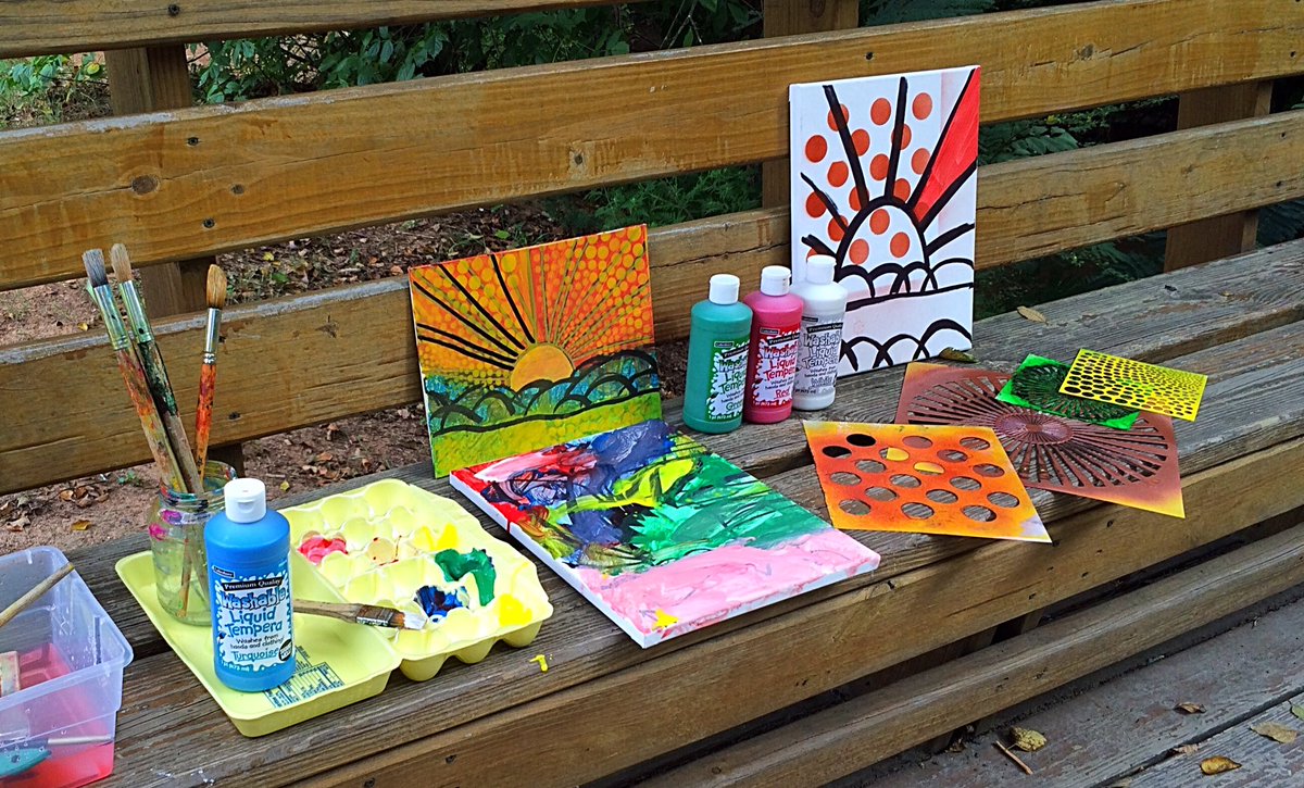 ARTSCAPEATL's tweet photo. "Sunrise" by Lichentenstein Toddler-Style! #creatingartoutside #EastCobbPark https://t.co/gZSYKxBeZF