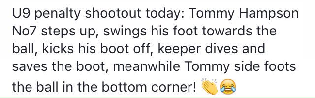 HindsfordJfc's tweet photo. #Hindsford U9 striker Tommy Hampson took an interesting penalty this morning... 
#checktherulebook ha ha 😂 https://t.co/lFwysnVomX