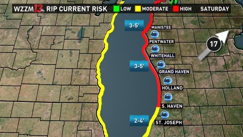 glessens's tweet image. Here's the latest #LakeMichigan rip current risk. Swim safely! #miwx #wmiwx @wzzm13wx